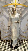 Premium Powder Blue Georgette Suit with Intricate White Thread Embroidery and Pearl Tassels