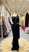 Designer Jet Black Pre-Draped Saree with Hand-Embroidered Corset Blouse