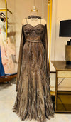 Premium Charcoal Grey Indo-Western Lehenga with Sculpted Corset and Shimmer Cape