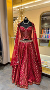 Lehenga with Mirror-Work Bustier and Sheer Dupatta