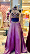 Luxury Orchid Purple Metallic Silk Lehenga with Heavily Embellished Halter Bustier