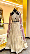 Premium Ivory Georgette Lehenga with Embroidered Keyhole Halter Bodice and Mauve Organza Dupatta