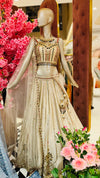 Premium Cream Silk Lehenga with Vertical Mirror-Work Panel Skirt and Jewel-Toned Bustier