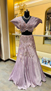 Designer Lilac Metallic Silk Lehenga with Architectural Pleated Wing Blouse and Delicate Floral Zardozi