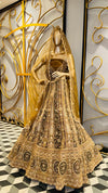 Premium Antique Gold & Bronze Unstitched Lehenga Set with Heavy Zardozi Kalis and Ornate Traditional Borders