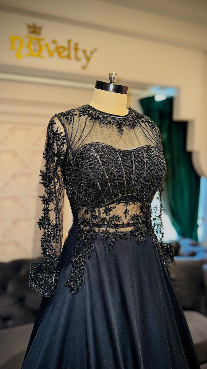 Premium Midnight Black Sequinned Evening Gown