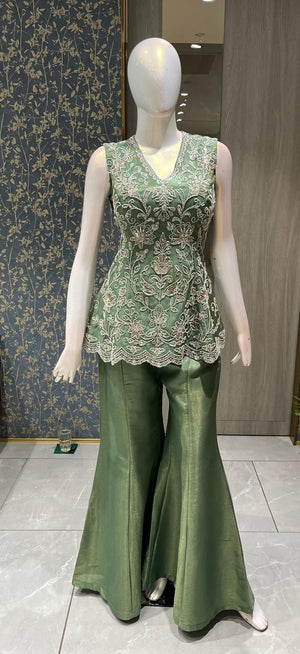 Charcoal Brown Georgette Suit with Heavy Antique Gold Embroidery and Paisley Motifs